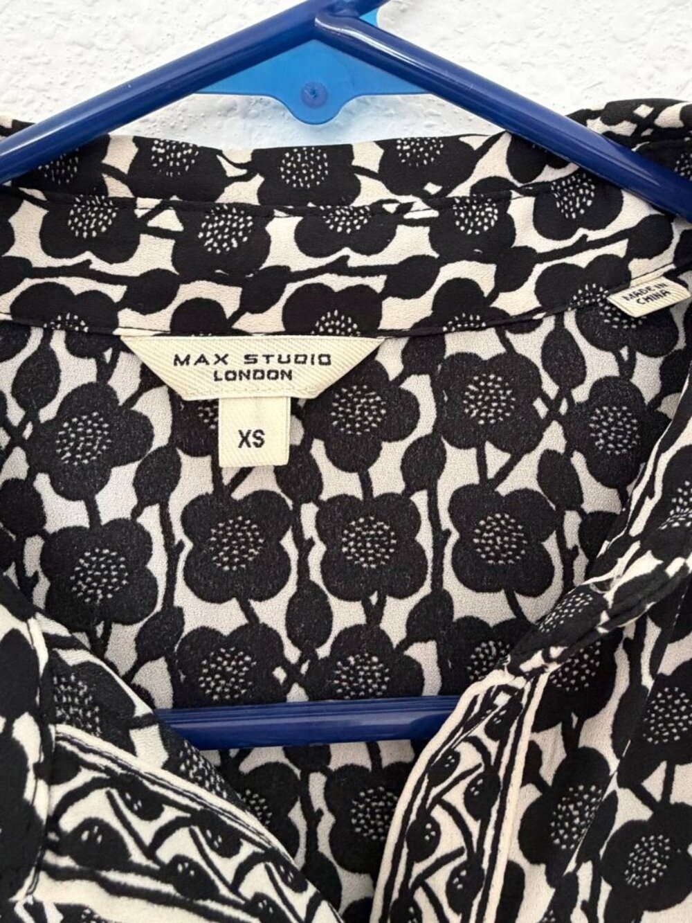 Max Studio London XS Black White Floral Midi Shirt Dress Button Front Belted - Picture 3 of 9